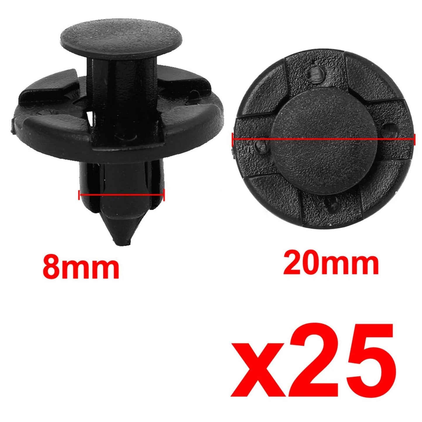 25 Plastic Rivets Retainer Clips 8mm for Nissan