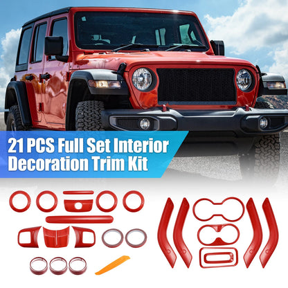 21pcs Interior Trim Kit for Jeep Wrangler JK (2011-2018) - Red Decoration Set