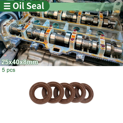 Oil Seal 25x40x8mm 5 Pcs FKM Rubber High Pressure Brown
