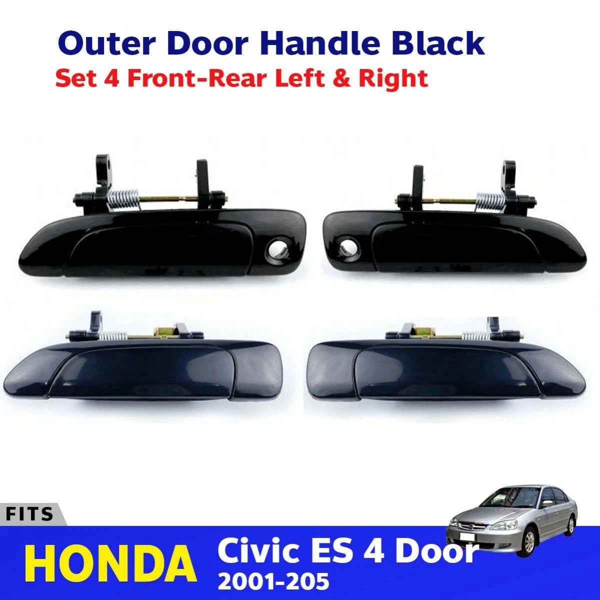 Outer Door Handle Black Set 4 Fits Honda Civic Dimension ES EM 4D SED 2001-05