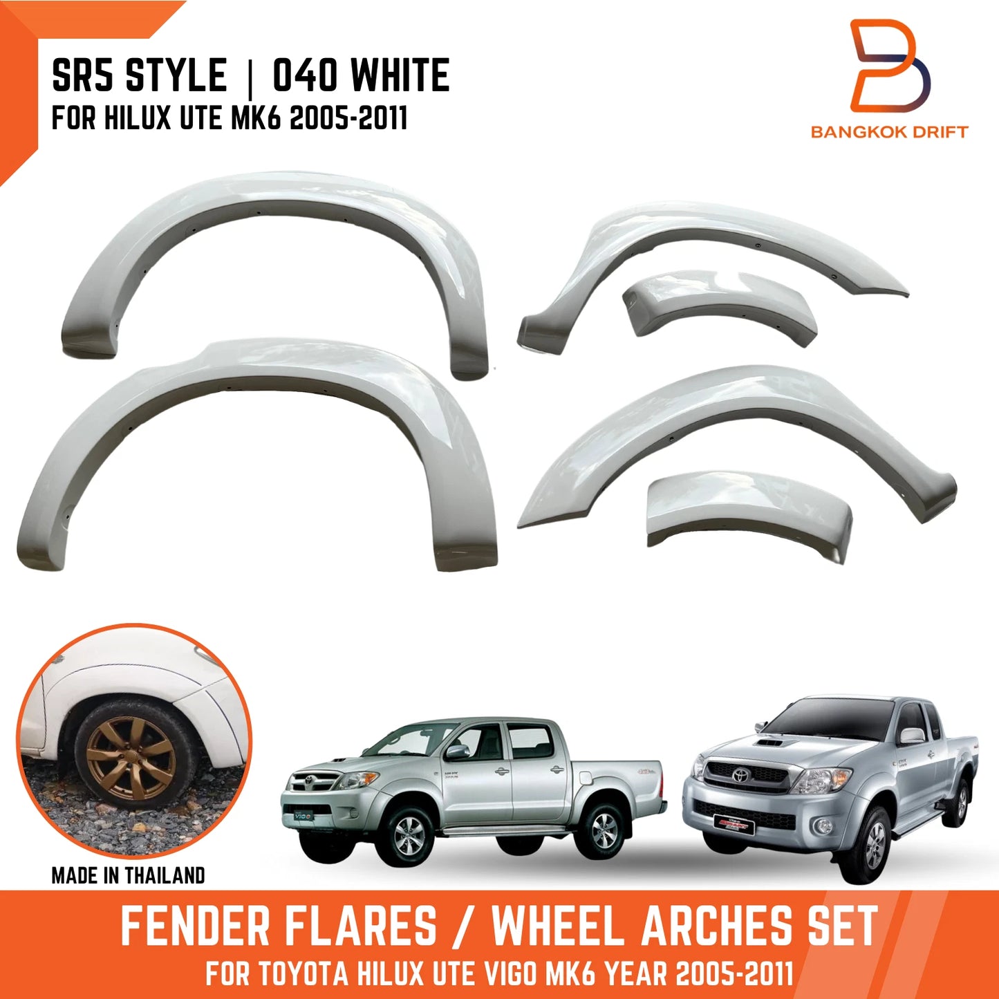 White Fender Flare Arch for Toyota Hilux Ute Vigo MK6 2005-2011 Double Cab