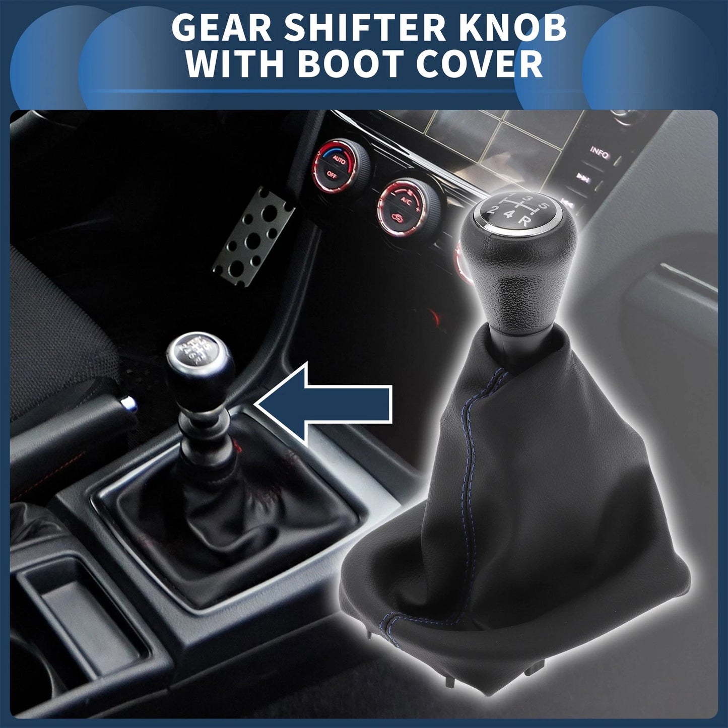 5 Speed Gear Shifter Knob & Cover for Peugeot 206 (2005-2008) Black Blue