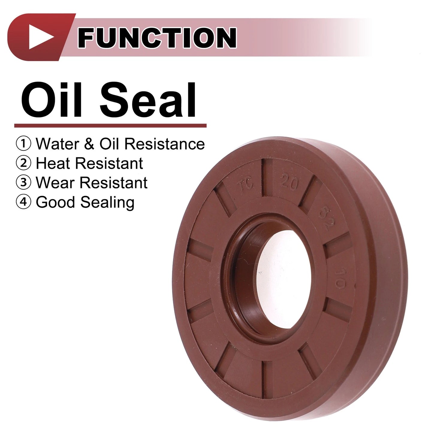 Oil Seal 20x52x10mm Seal Ring Rotary Shaft Seal FKM Brown 2 Pcs