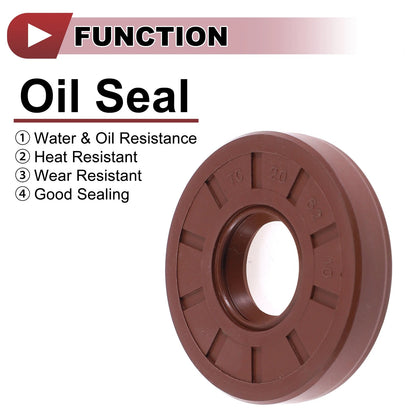 Oil Seal 20x52x10mm Seal Ring Rotary Shaft Seal FKM Brown 2 Pcs