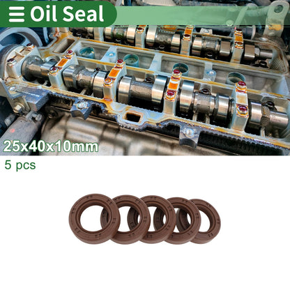 Oil Seal 25x40x10mm Brown FKM Rubber 5 Pcs