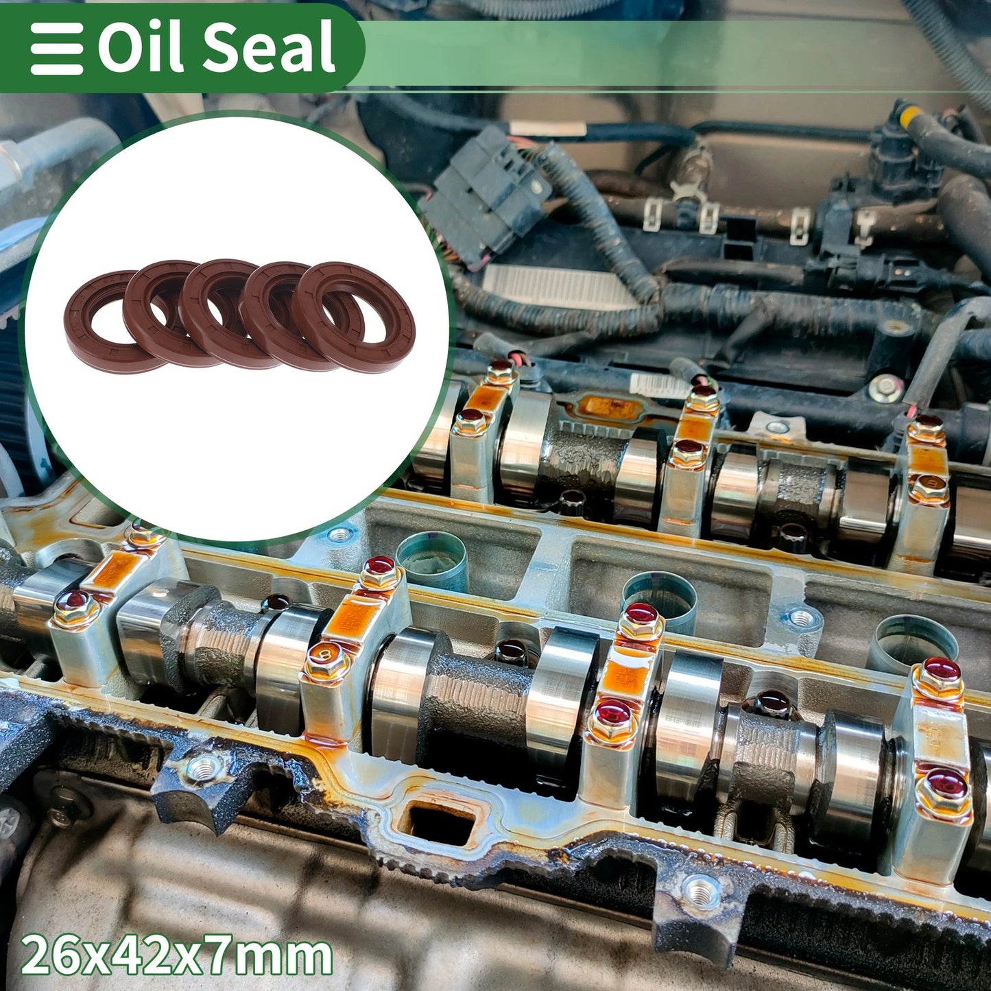 Oil Seal 26x42x7mm Rotary Shaft Seal FKM Brown 5 Pcs