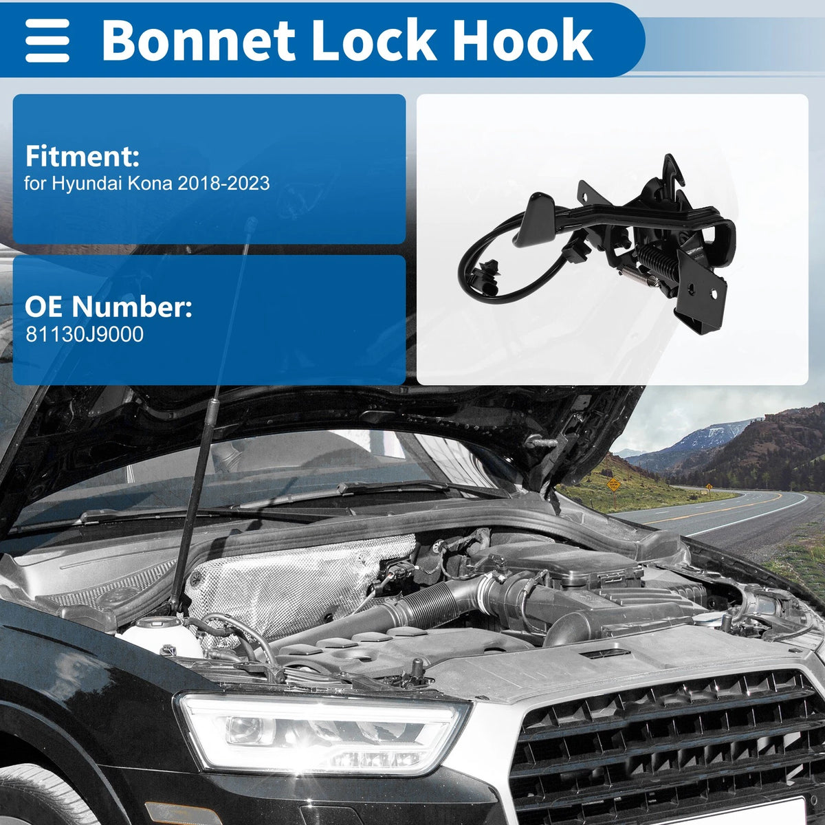 Hood Latch Assembly for Hyundai Kona (2018-2023) 1 x Quality Replacement