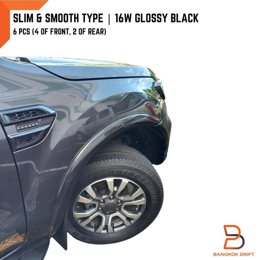 16W Glossy Black Slim Fender Flares for Ford Ranger T6 (2015-2018)