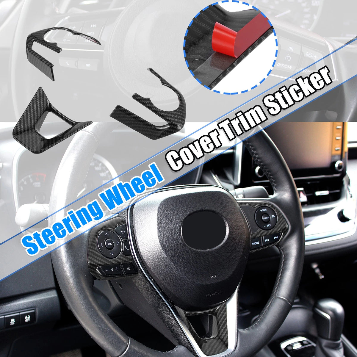 3 Pcs Carbon Fiber Pattern Black Steering Wheel Cover Trim for Toyota Corolla