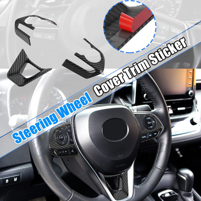 3 Pcs Carbon Fiber Pattern Black Steering Wheel Cover Trim for Toyota Corolla