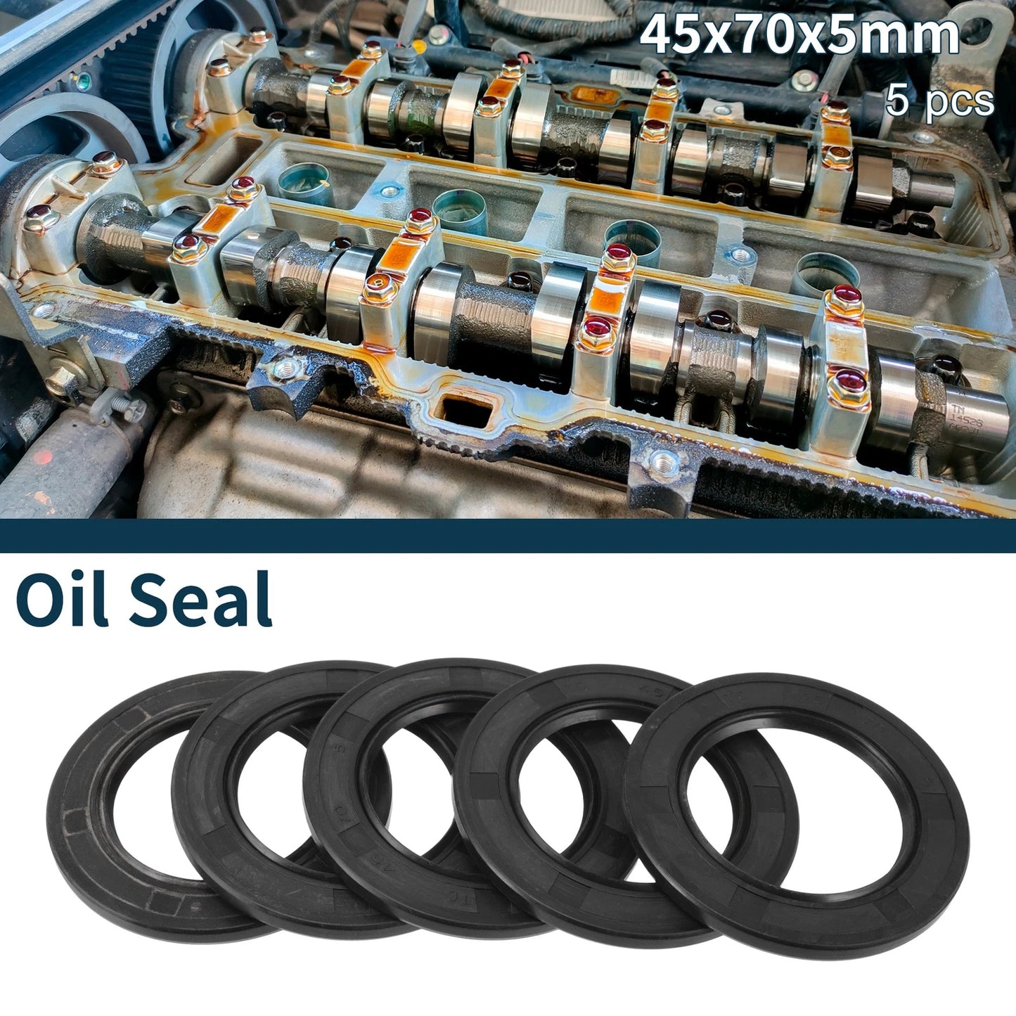 Oil Seal Rotary Shaft Seal NBR Rubber 45x70x5mm Black 5 Pcs for Make Model