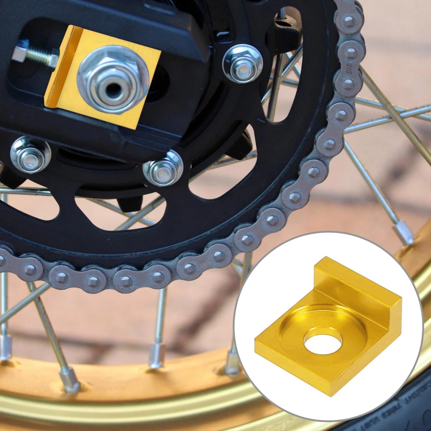Chain Adjuster Block Gold Tone / 2 x 12mm Hole Dia / Chain Adjuster Block for Motorcycle