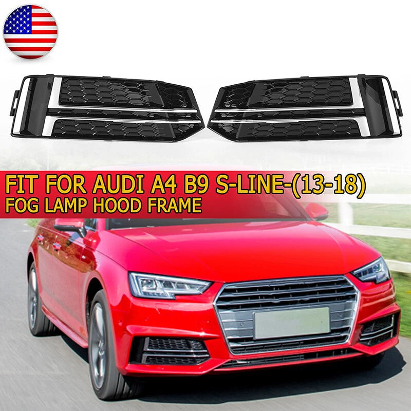 2 x Front Fog Light Covers for AUDI A4 B9 S-LINE (2016-2018) Bumper Grille