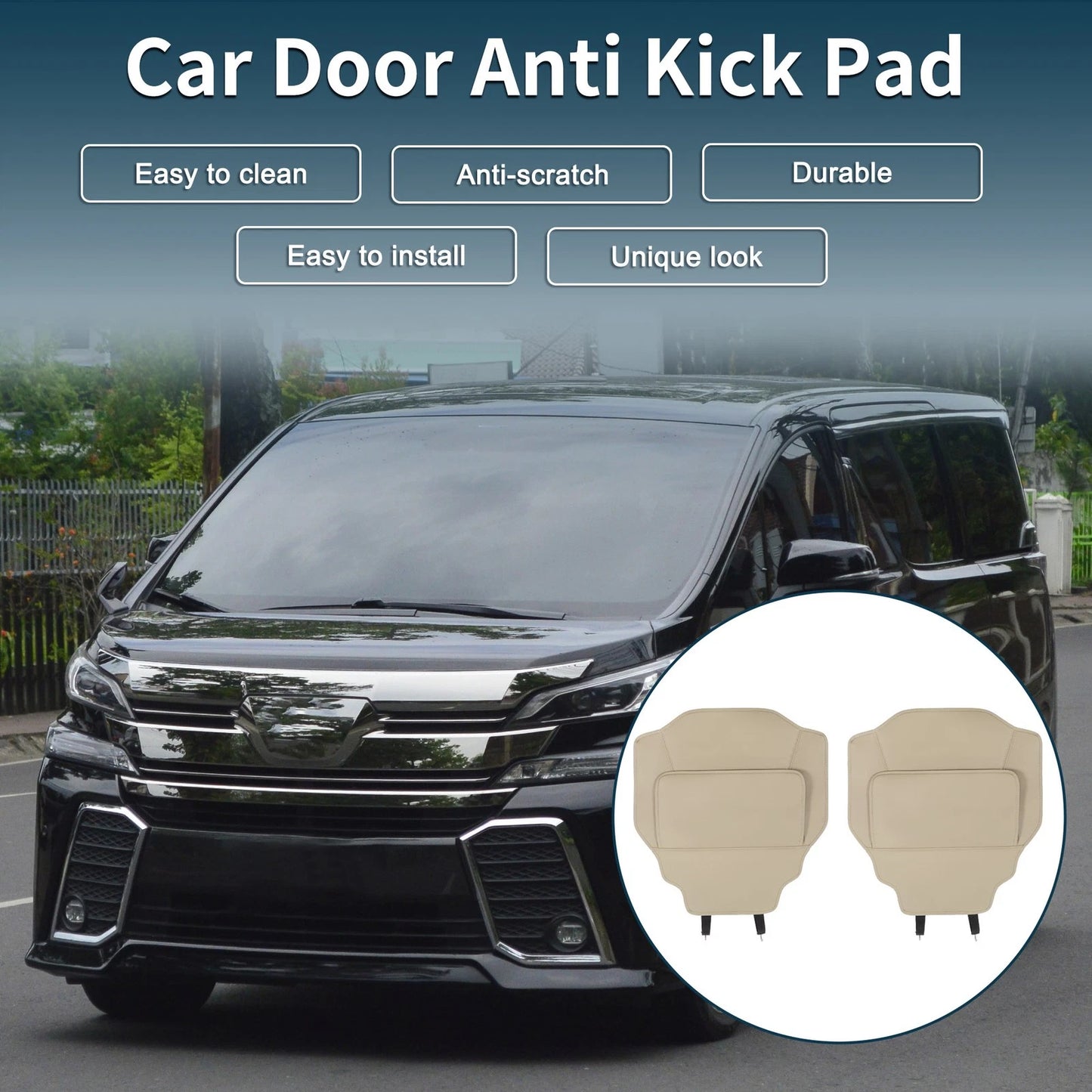 Leather Car Door Anti Kick Pad Sticker / 40 Beige / Leather Car Door Anti Kick Pad Sticker for Toyota Vellfire Alphard