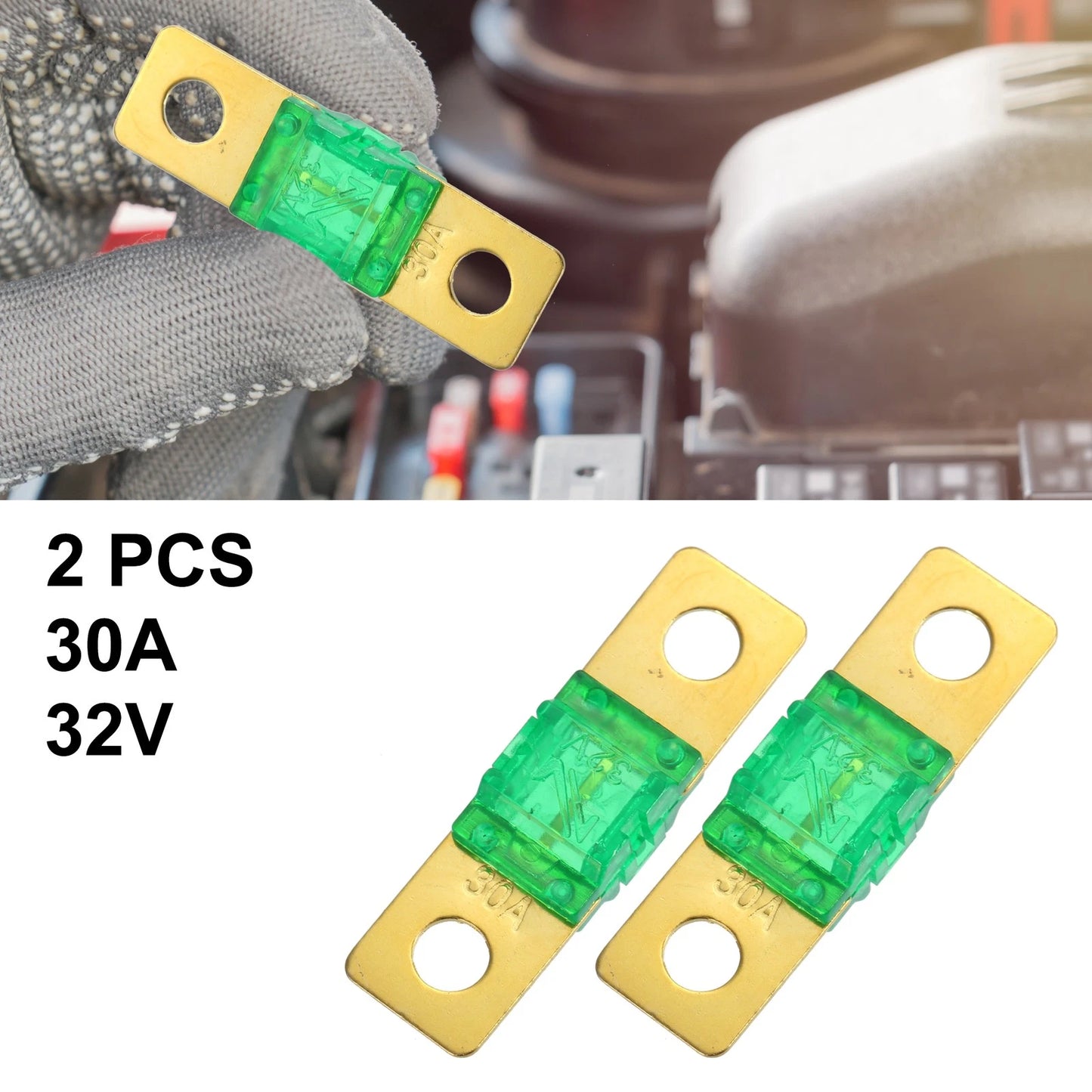 2pcs 30A 32V Bolt on AMI Fuse for Automotive Marine Audio Video System Green