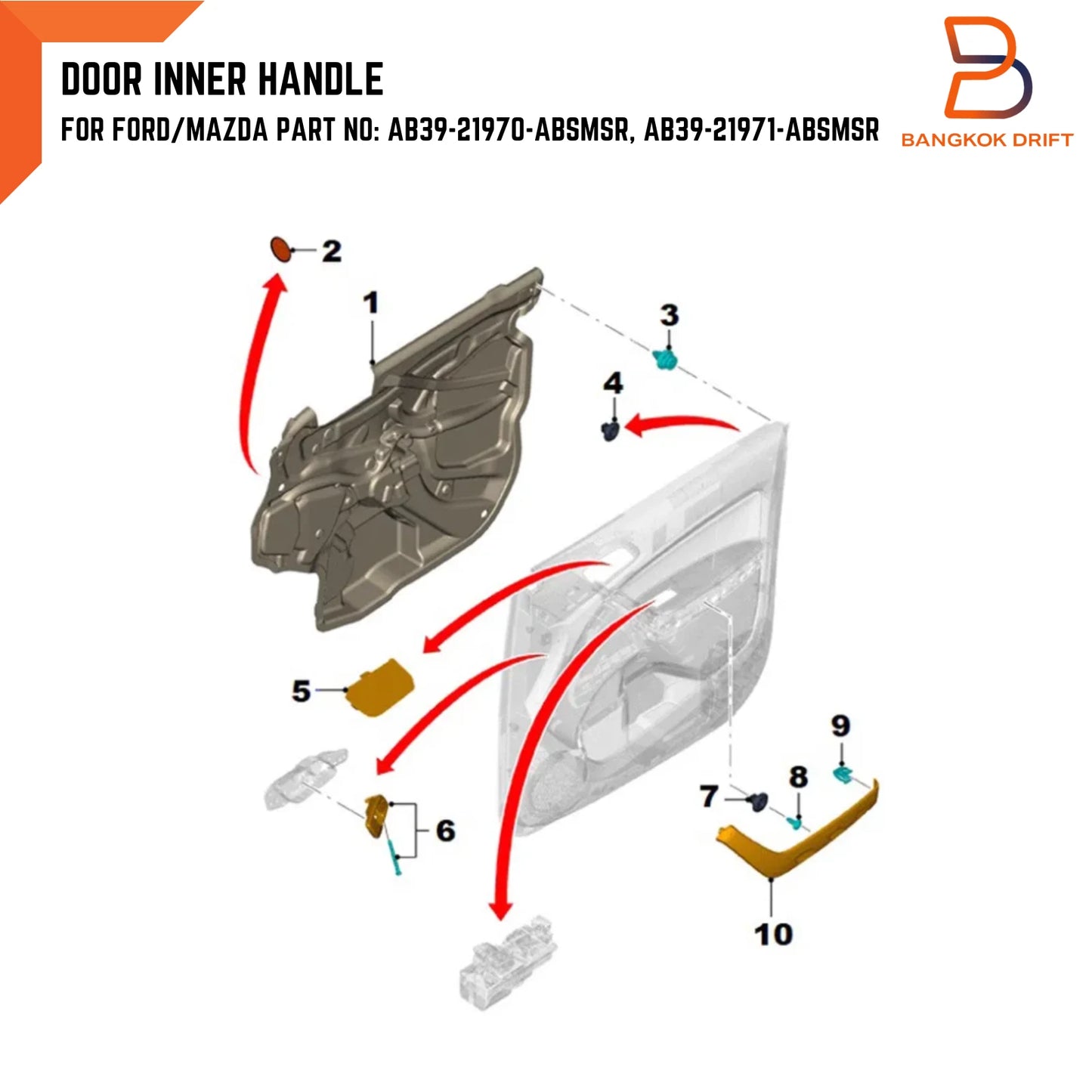 Chrome Inner Door Handle Lever Kit for Ford Ranger, Mazda BT-50 (2012-2021)