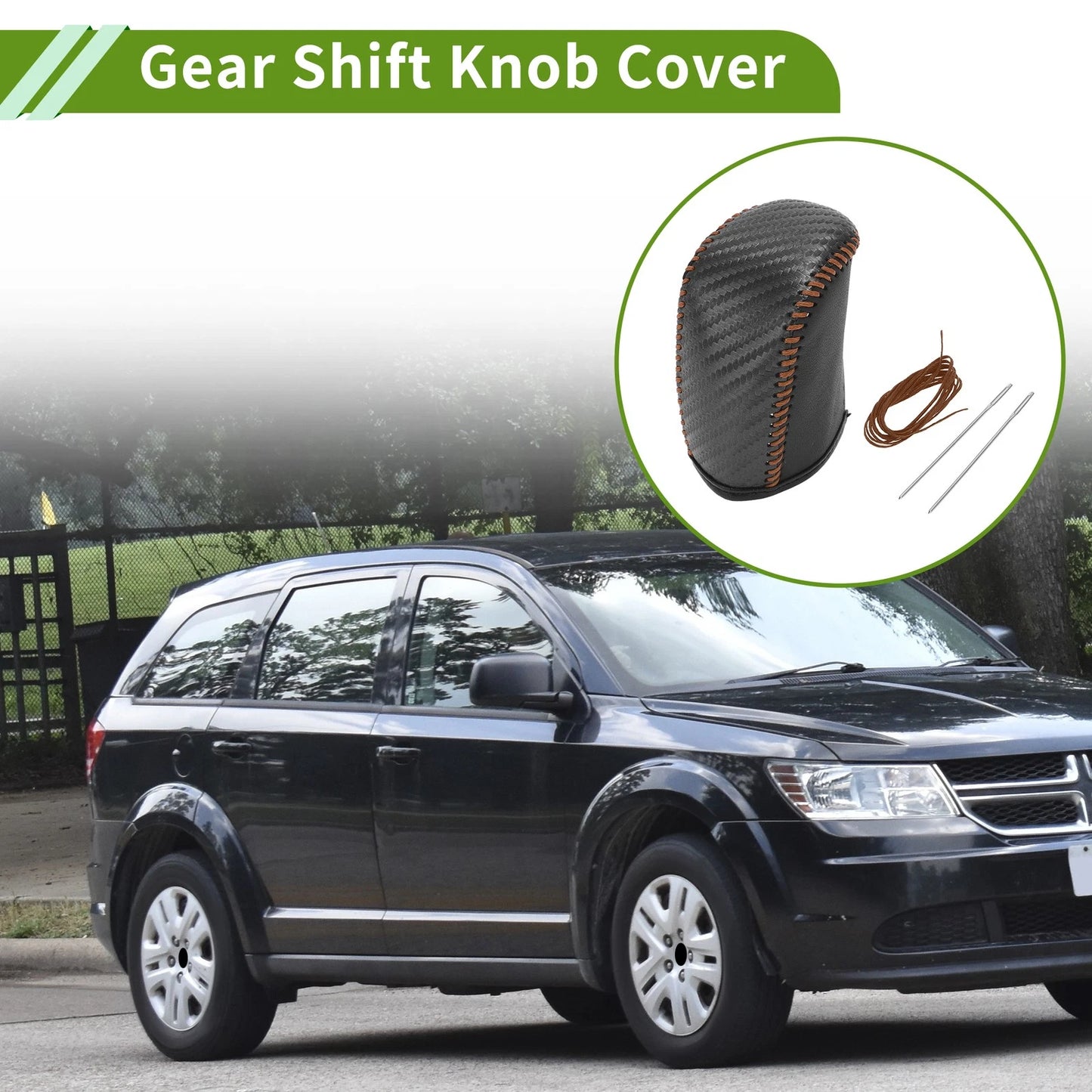 Gear Shift Knob Cover for Dodge Journey Black Carbon Fiber Brown (11-20)