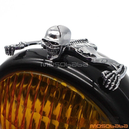 Chrome Skull Headlight Ornament 7" for Harley Chopper Bobber