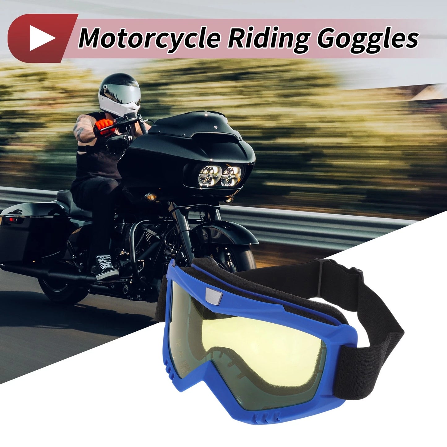 1x Motorcycle Riding Goggles Yellow Lens Blue Frame Cycling Sunglasses