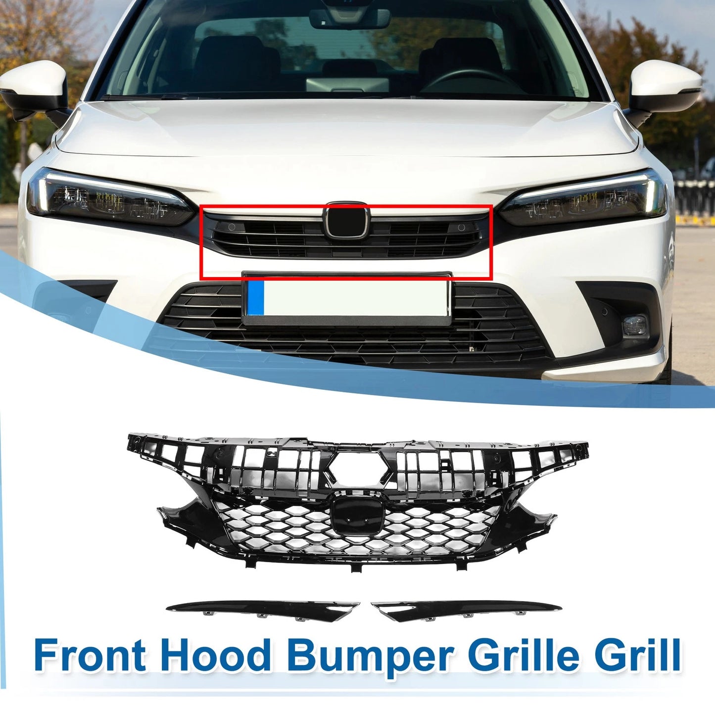 Front Upper Hood Bumper Grille for Honda Civic (2022-2024) Type-R Style