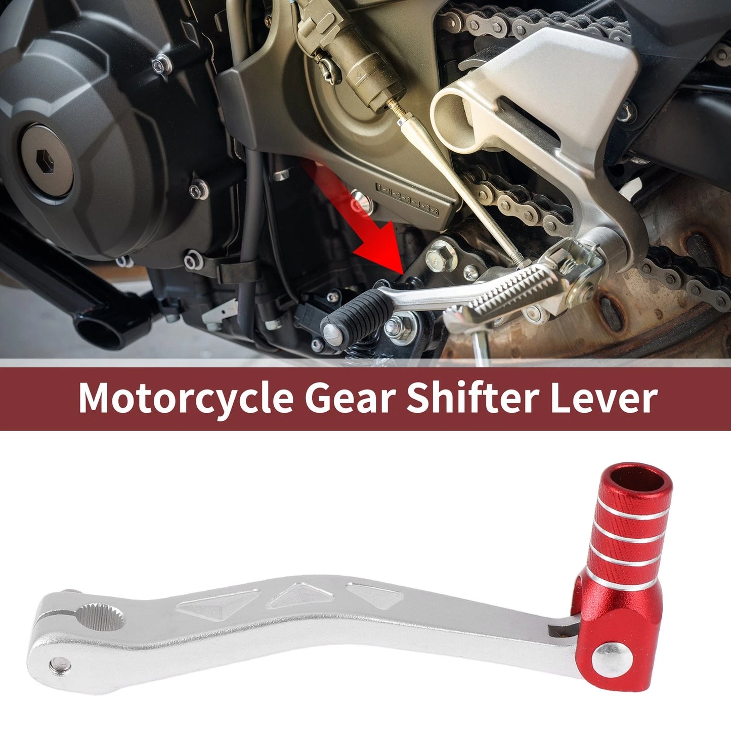 Folding Gear Shifter Levers for Yamaha TTR50 Silver Tone Red