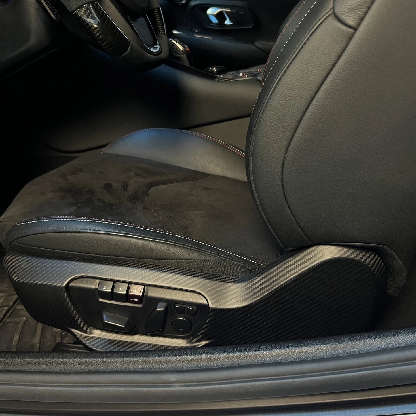 2 x Matte Carbon Fiber Seat Adjust Switch Panel Covers for Supra A90 A91 (19-23)