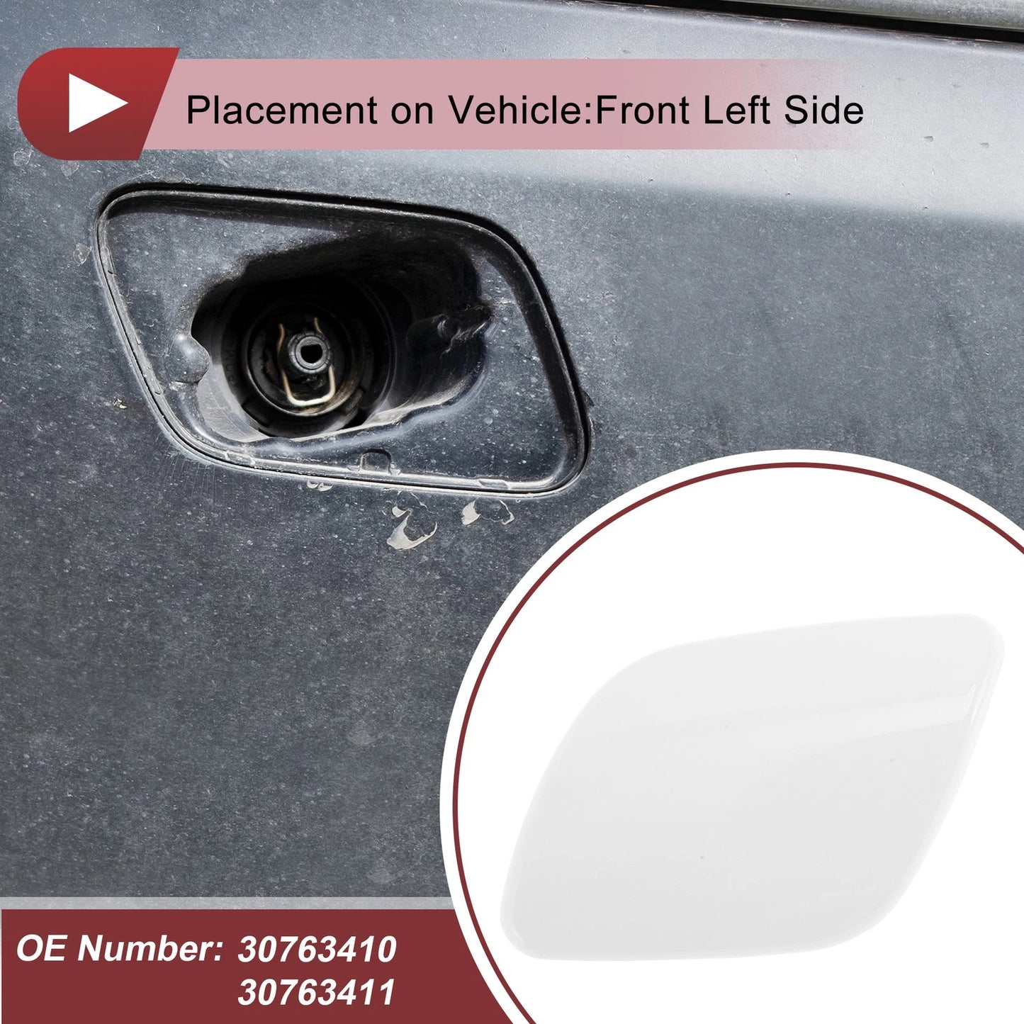 Front Left Bumper Trim Nozzle Cover for Volvo XC60 (2009-2013) White