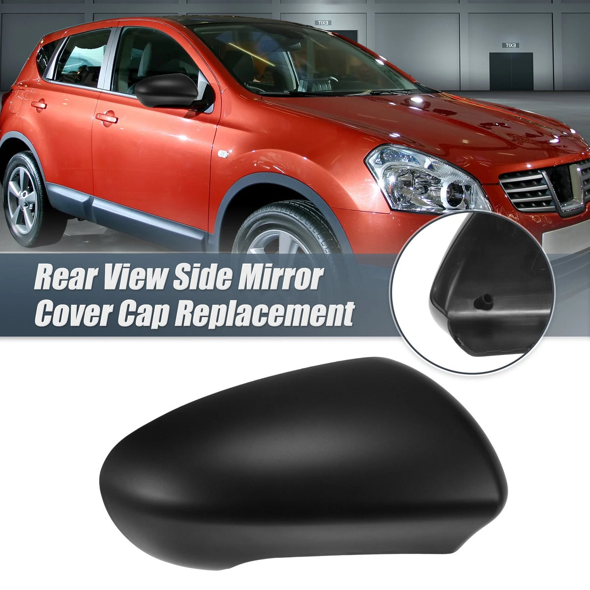 Matte Black Right Side Mirror Cover for Nissan Qashqai J10 (2007-2014)