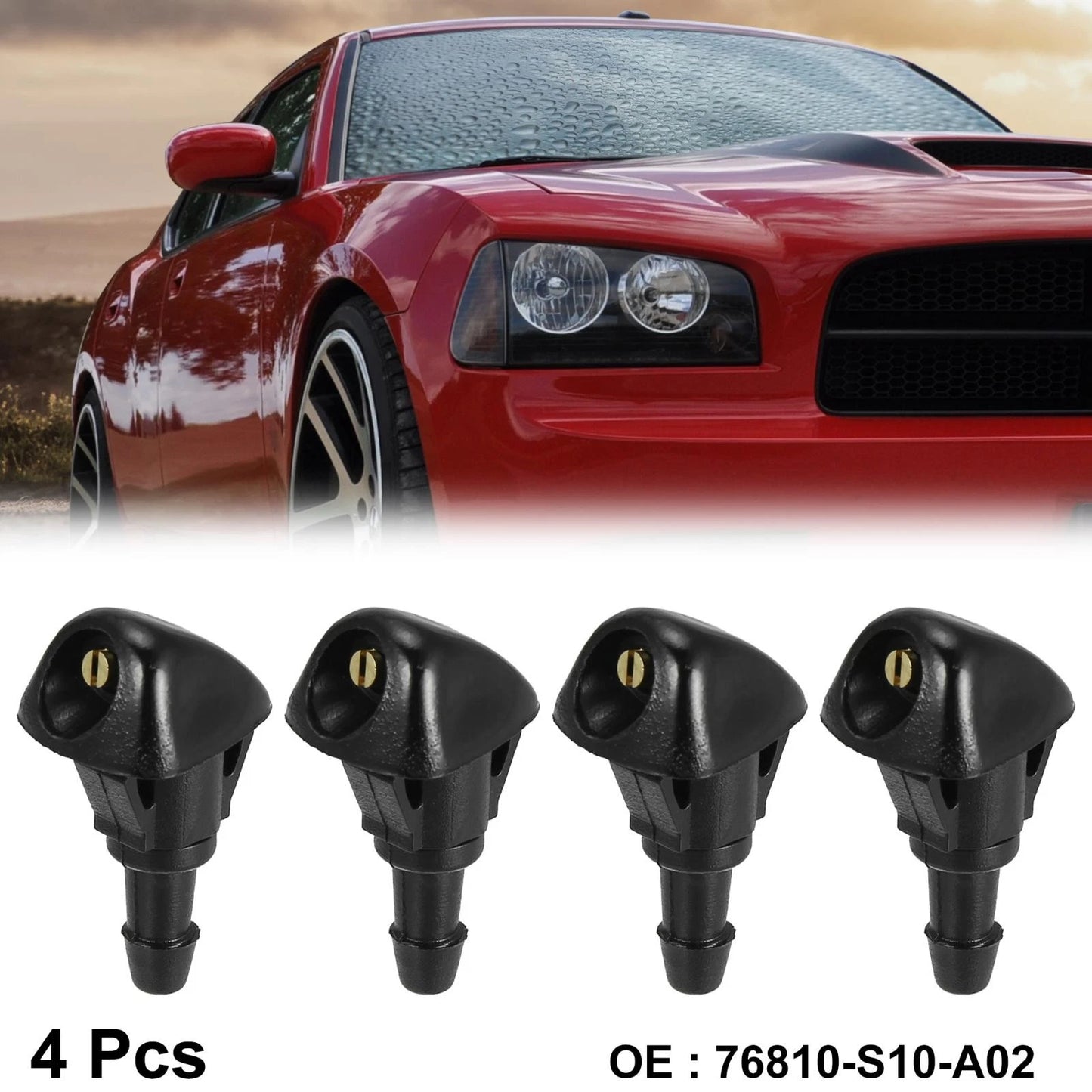 4 x Black ABS Front Windshield Wiper Jet Nozzles for Honda Civic CR-V (2001-2023)