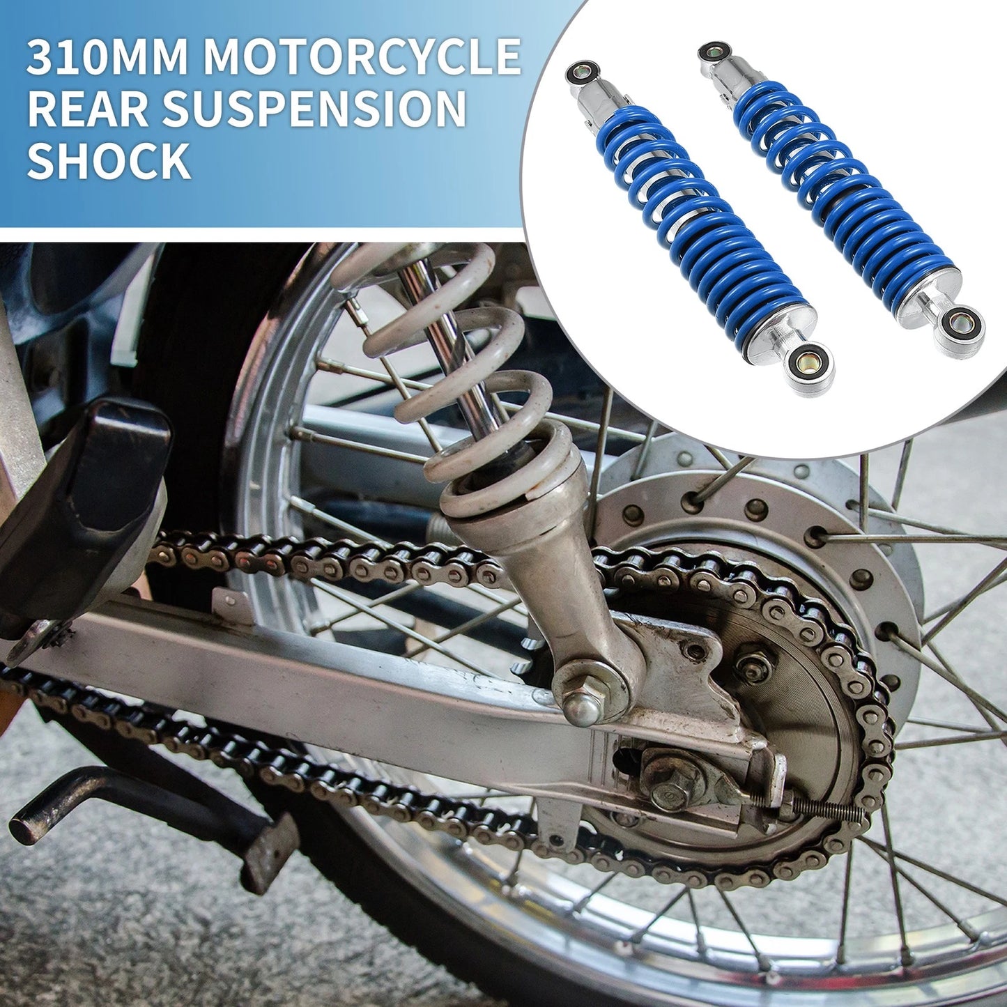 1 x Pair Motorcycle Rear Suspension Shock 310mm for 50cc 70cc 90cc 125cc Blue