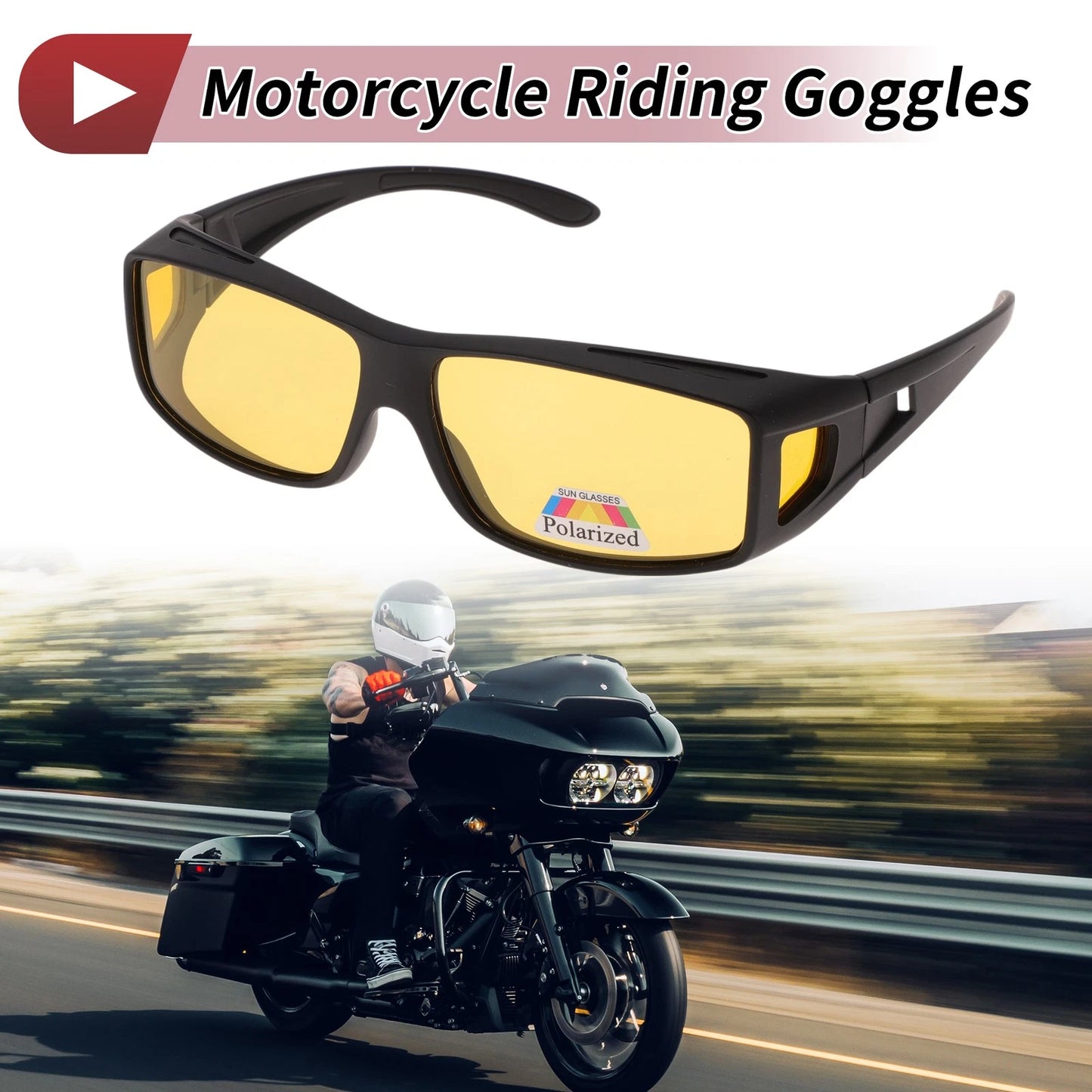1x Motorcycle Goggles Riding Yellow Lens Black Frame for Motorcycle