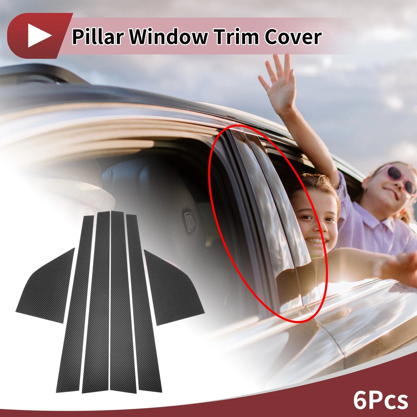 6 Pcs Door Pillar Window Trim for Honda Accord 1994-1997 Black Carbon Fiber