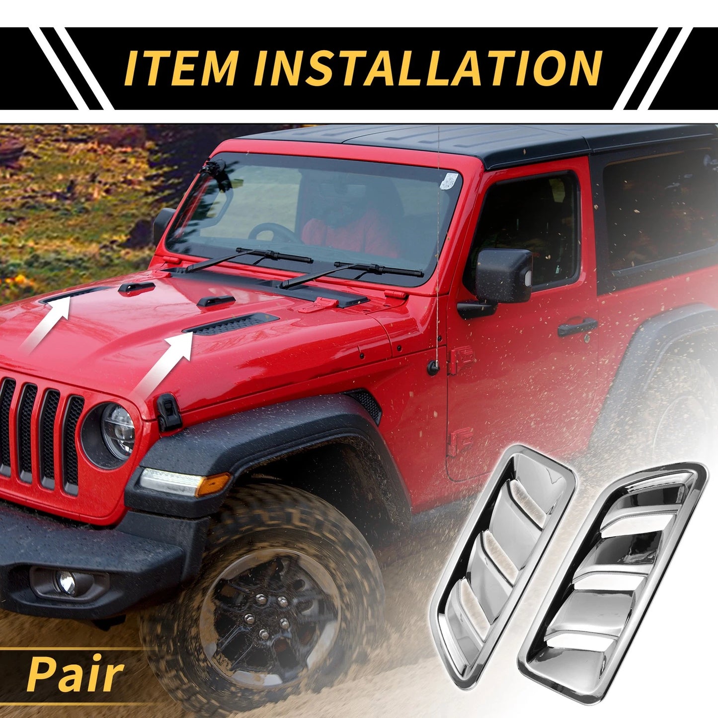 Front Hood Air Outlet Vent Cover Trim for Jeep JL JLU (2018-2024) Silver Tone