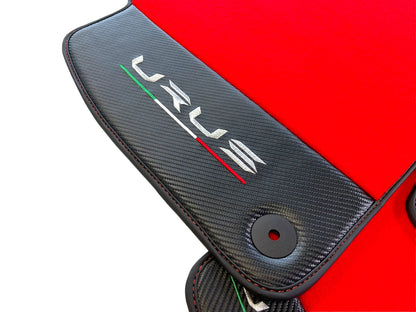 Red Floor Mats for Lamborghini Urus 2018-2024 with Carbon Fiber Leather