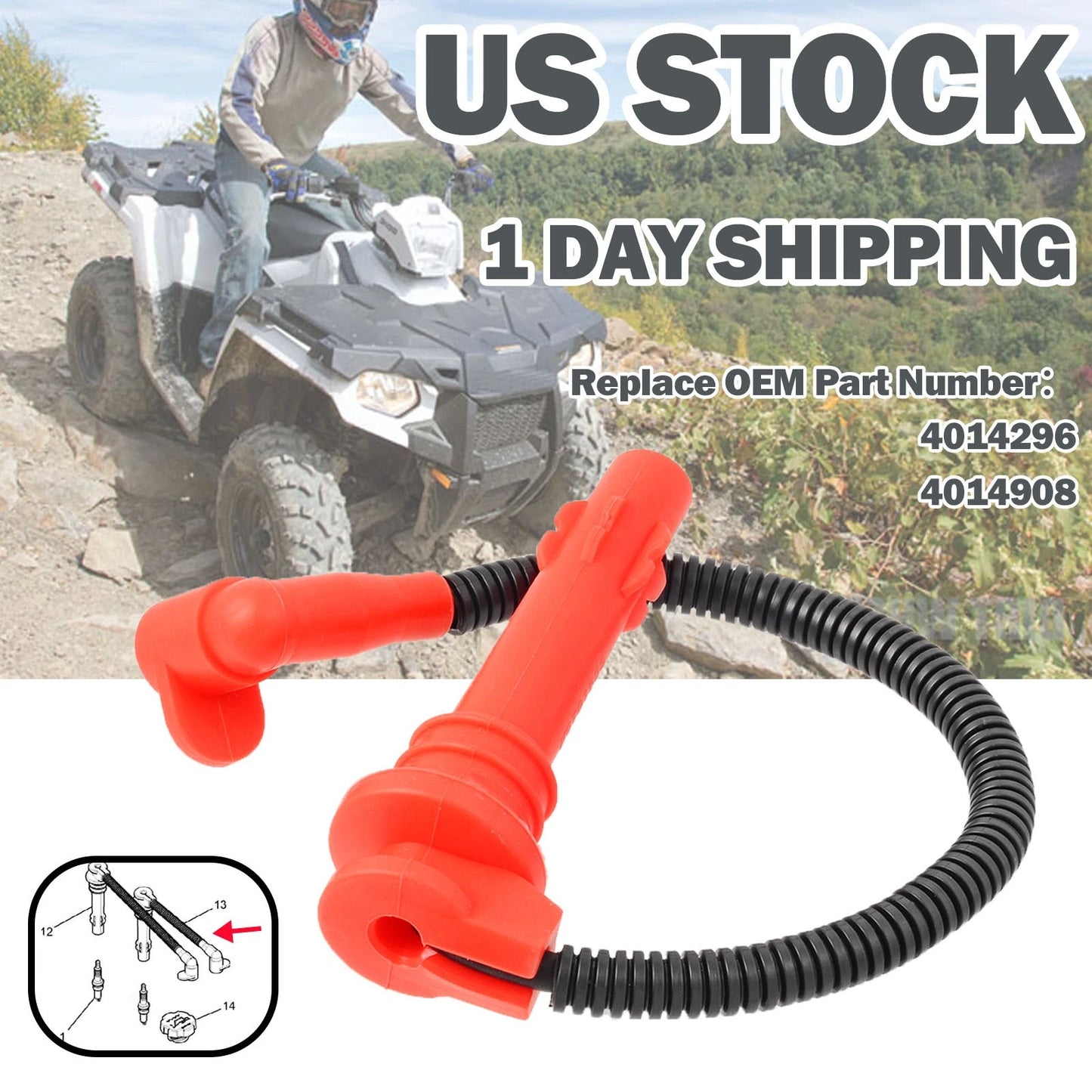 Ignition Coil Spark Plug Cap for Polaris Sportsman 570/450 HO/Hawkeye 325