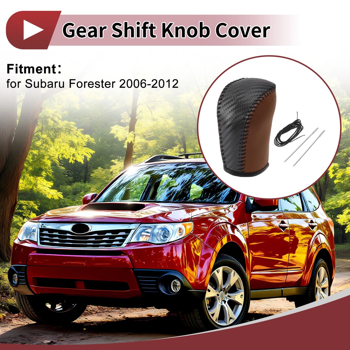 Car Gear Shift Knob Cover for Subaru Forester (2006-2012) - Brown Faux Leather
