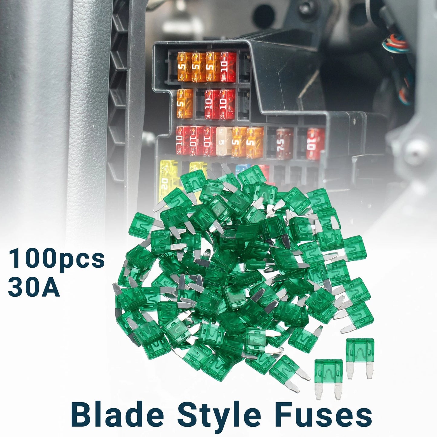30A Mini Blade Fuses - Durable Short Circuit Protection - 100 Pcs