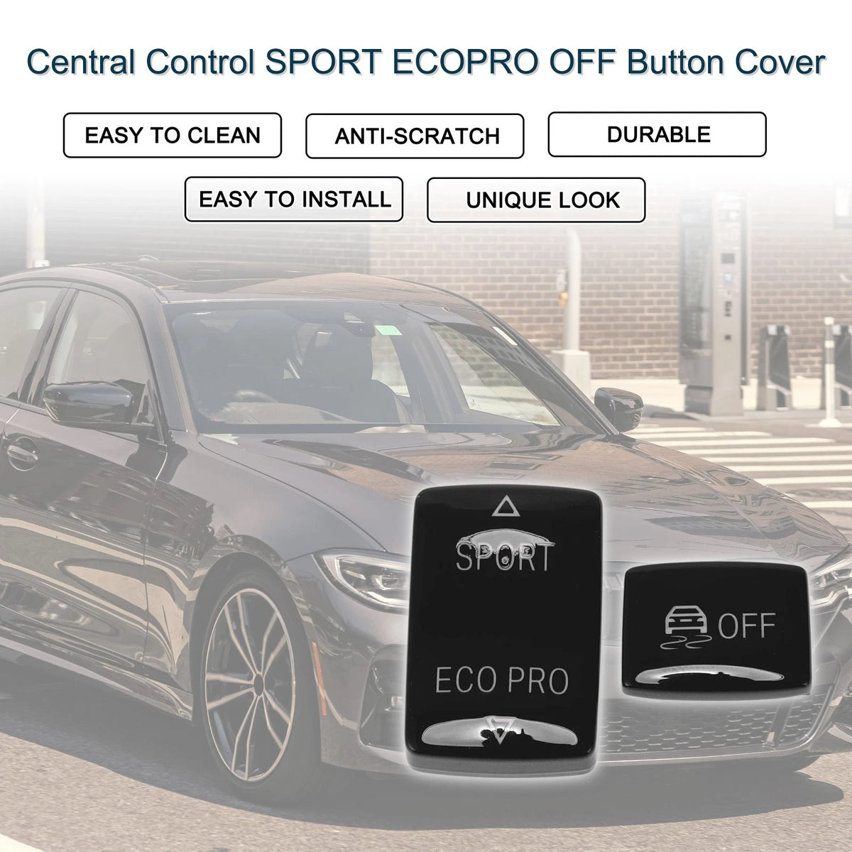 SPORT ECOPRO OFF Button Cover for BMW 1 2 3 4 Series Black 2 x Covers