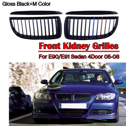 Gloss Black Front Kidney Grille for 2005-2008 BMW 3 Series E90 E91 (2005-2008)