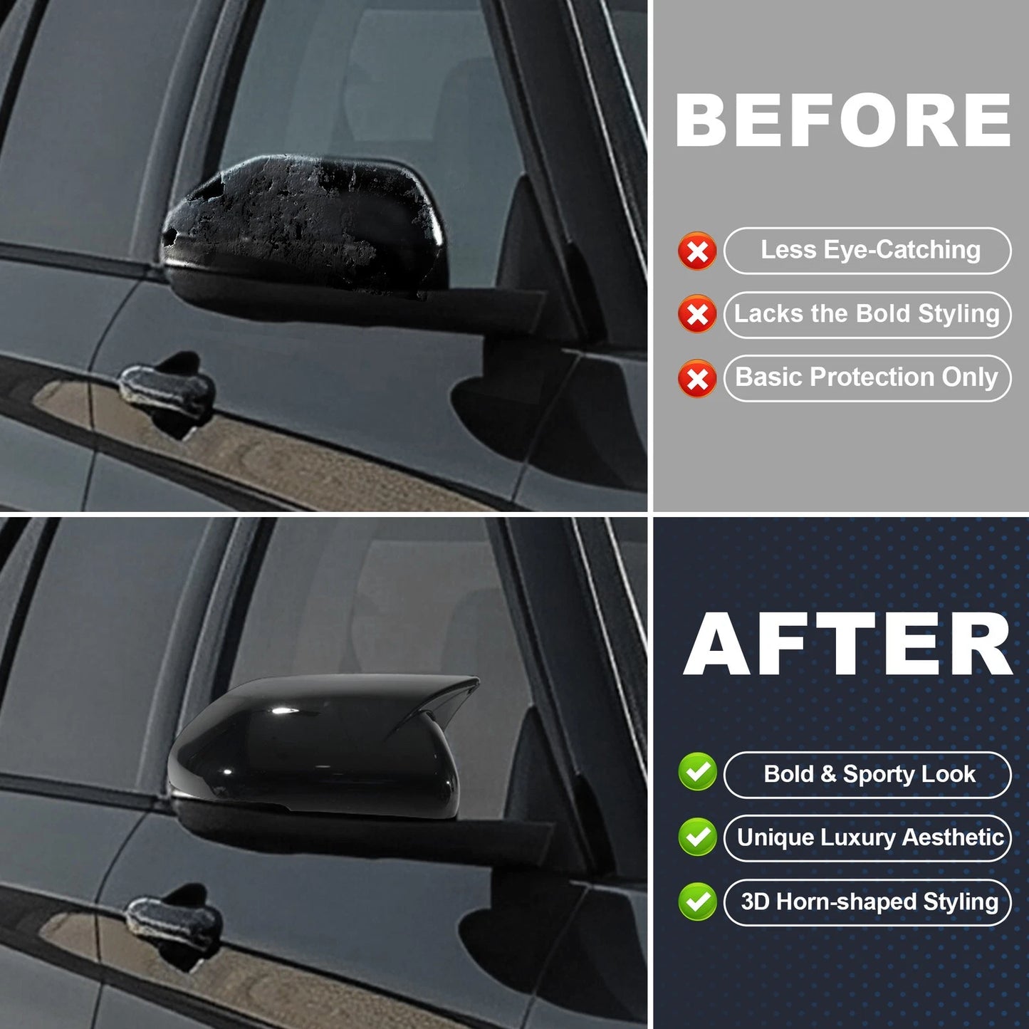 Left Right Side Ox Horn Rear View Mirror Covers for Ford Explorer (2020-2024)