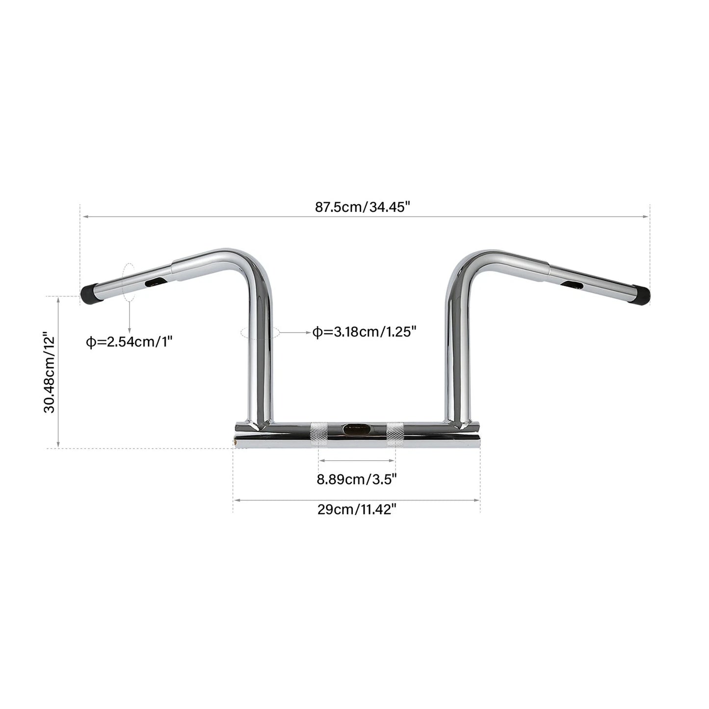 12" Chrome Rise Handlebar for Harley Dyna FXDB, Fat Bob FXDF (2006-2017)