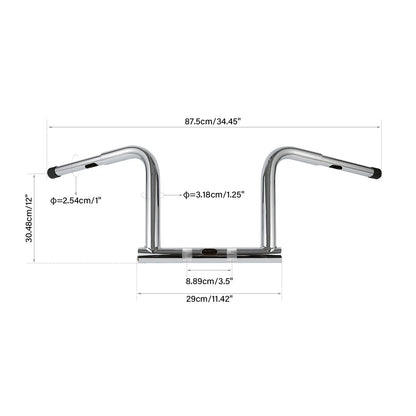 12" Chrome Rise Handlebar for Harley Dyna FXDB, Fat Bob FXDF (2006-2017)