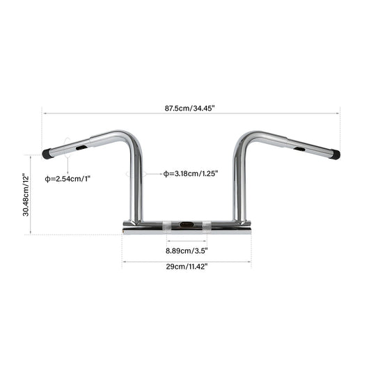 12" Chrome Rise Handlebar for Harley Dyna FXDB, Fat Bob FXDF (2006-2017)