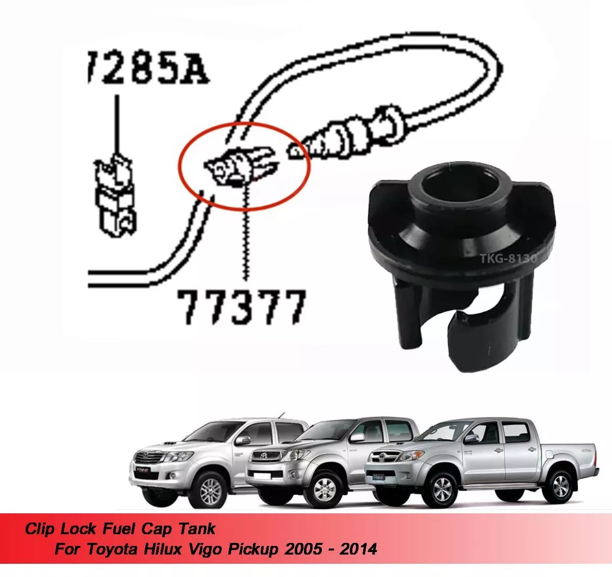 2 x Clip Lock Fuel Caps for Toyota Hilux MK6 MK7 (2005-2014)