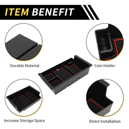 Full Center Console Organizer Tray for Chevy Silverado & GMC Sierra Black Red
