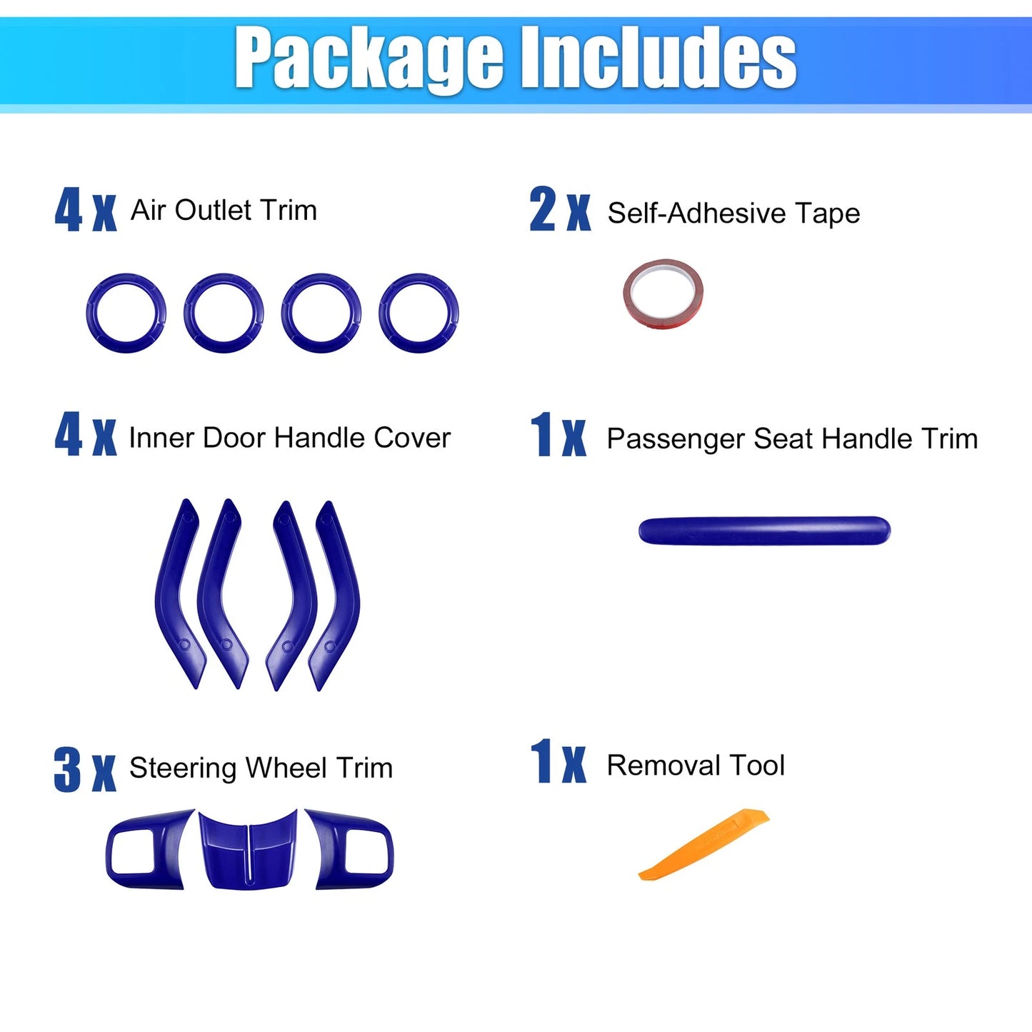 12 x Interior Trim Kit for Jeep Wrangler JK (2011-2018) - Blue Decoration Set