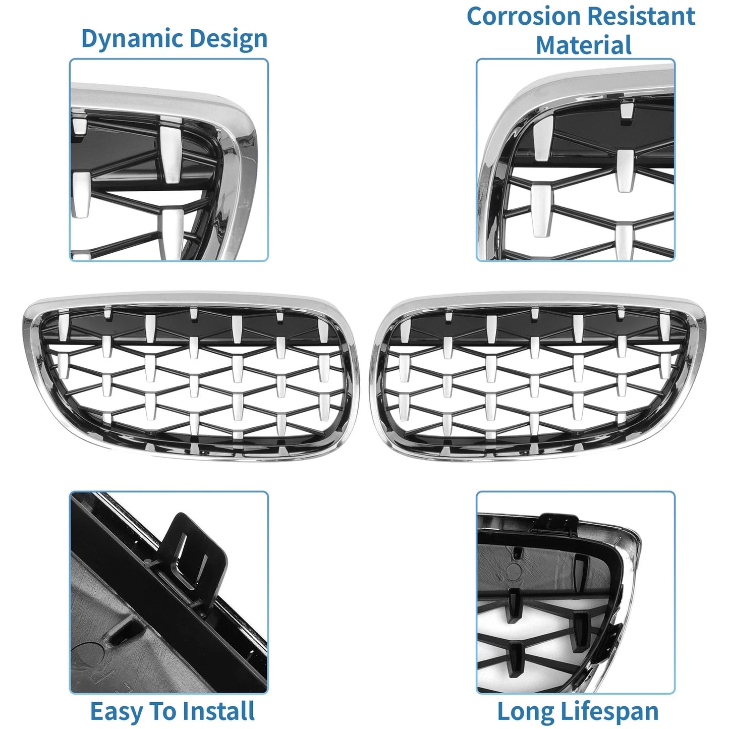 1 x Front Hood Bumper Grille Grill for BMW 328xi M3 335xi 328i Silver Tone