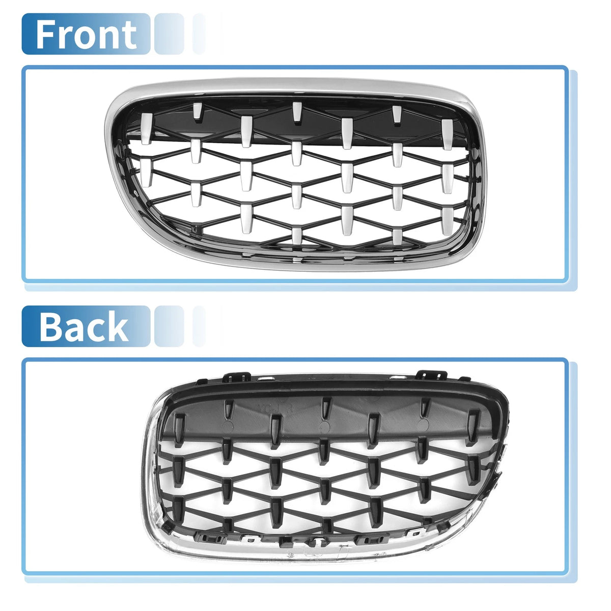 Hood Bumper Grille for BMW 335d 328i 335i E90 (2006-2013) - Silver Tone Pair
