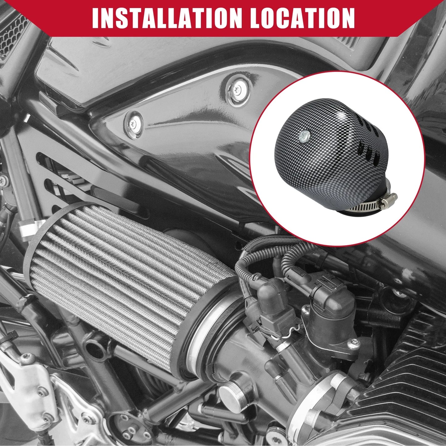 Air Cleaner Filter / 35mm 45 Degree / Motorcycle Carbon Fiber Pattern Rubber
