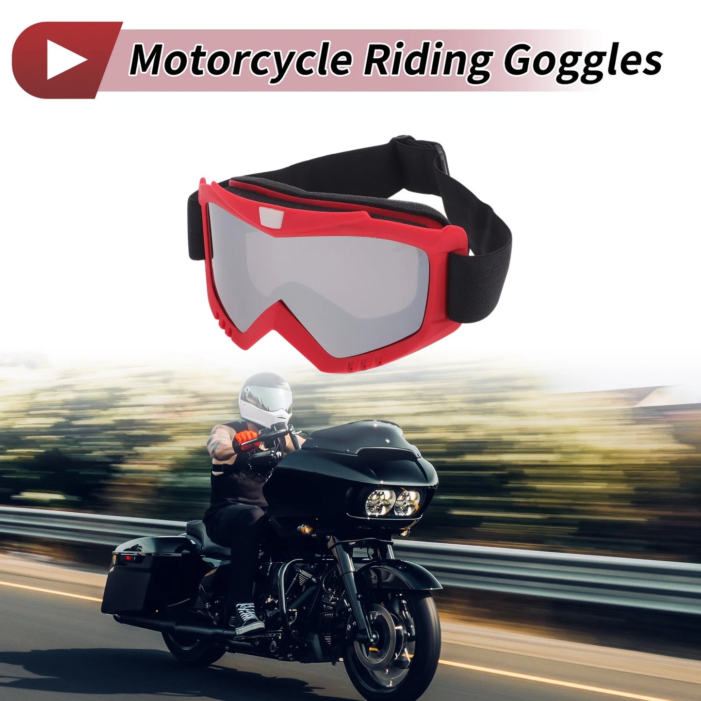 1 Pc Motorcycle Riding Goggles Red Frame Silver Tone Lens PC Cycling Sunglasses